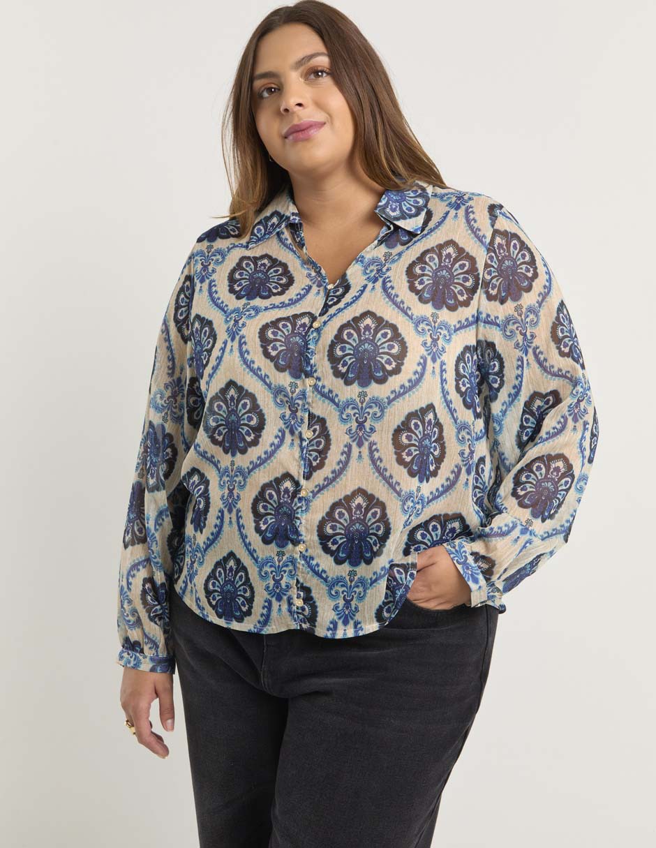 Blusa Contempo Plus manga larga para mujer
