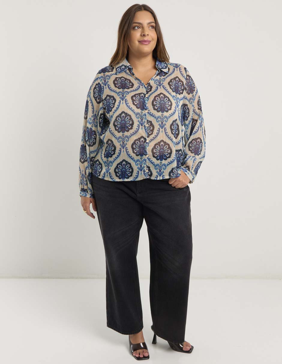 Blusa Contempo Plus manga larga para mujer