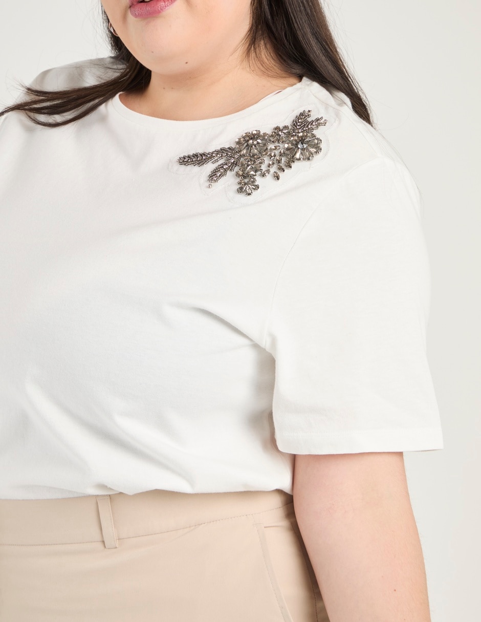 Playera manga corta Contempo Plus cuello redondo para mujer