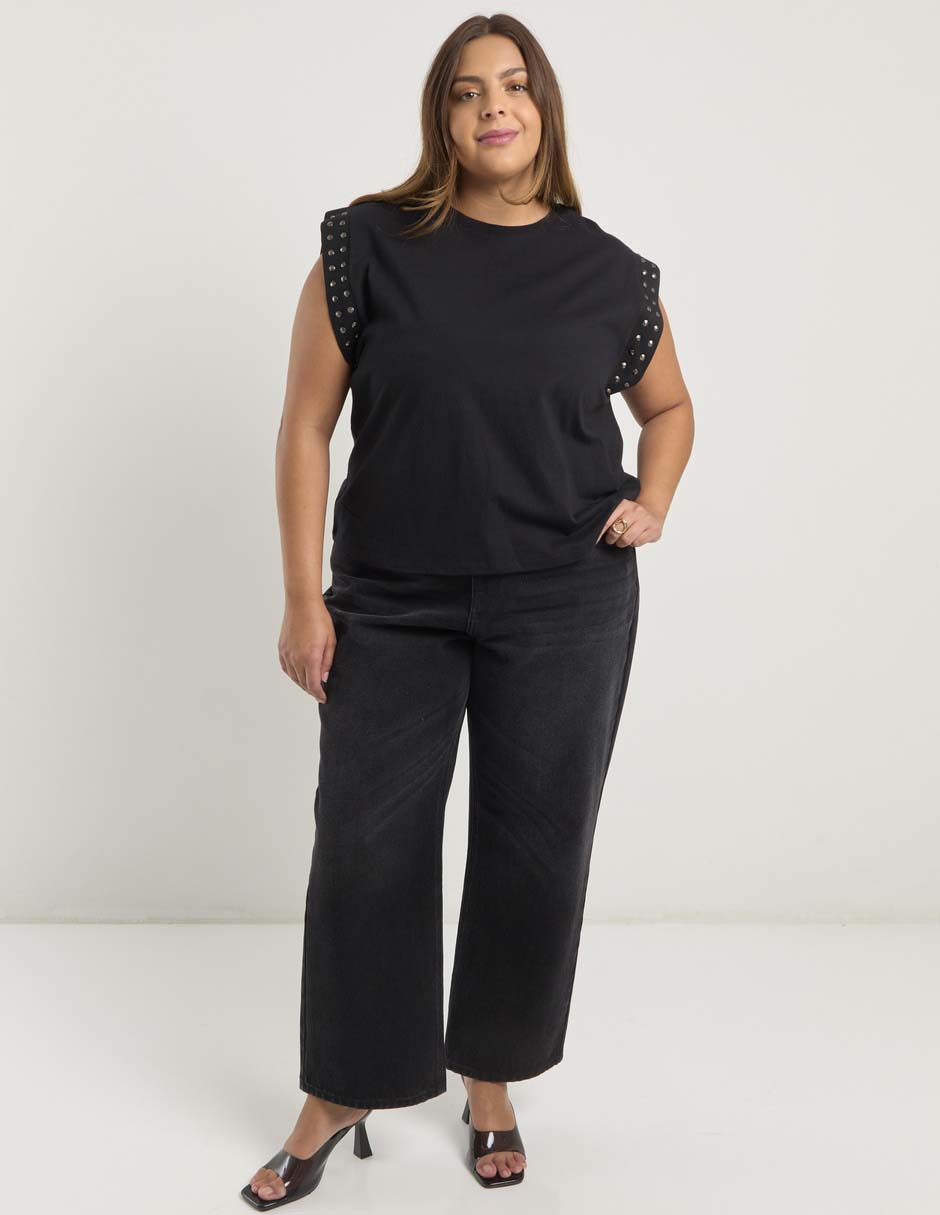 Playera manga corta Contempo Plus cuello redondo para mujer