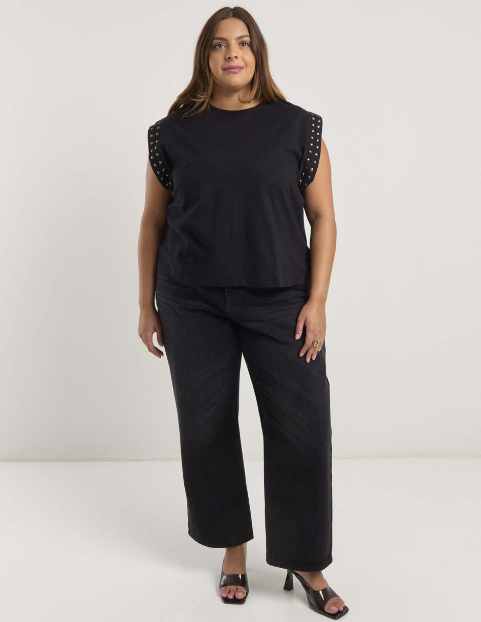 Playera manga corta Contempo Plus cuello redondo para mujer