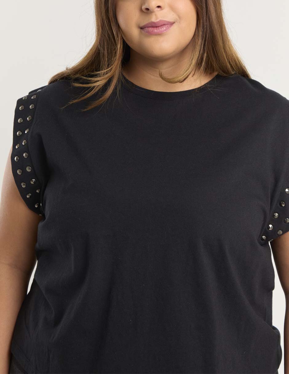 Playera manga corta Contempo Plus cuello redondo para mujer