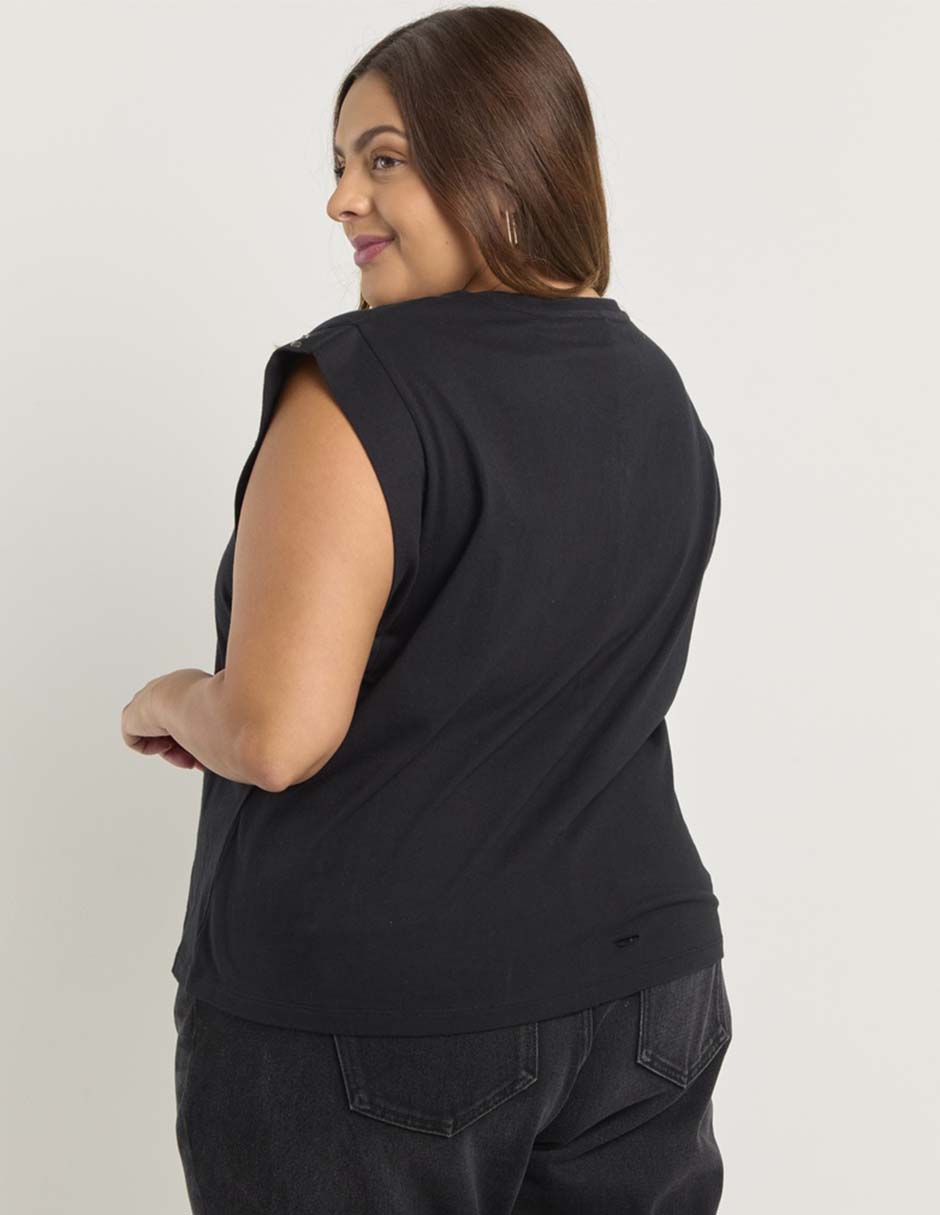 Playera manga corta Contempo Plus cuello redondo para mujer