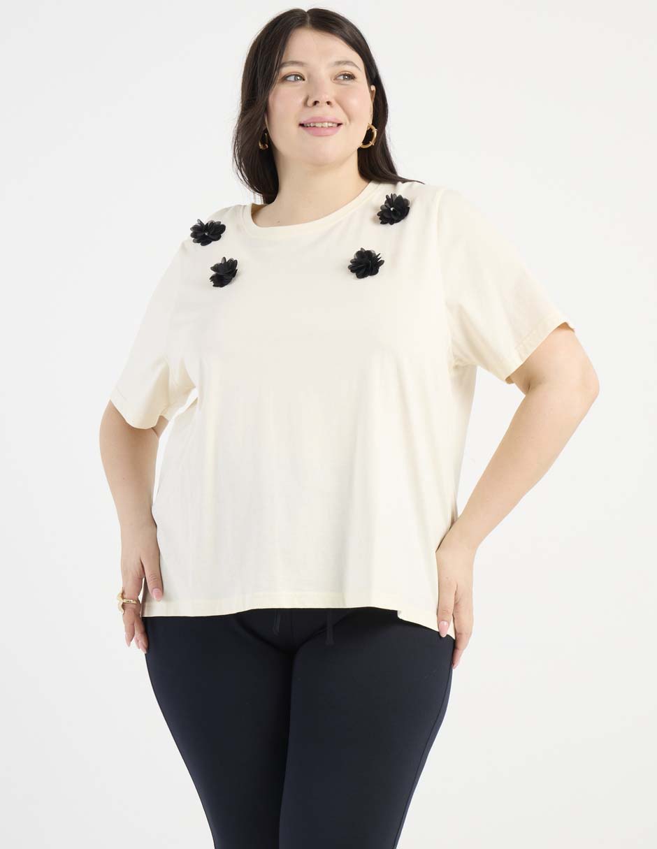 Playera manga corta Contempo Plus cuello redondo para mujer