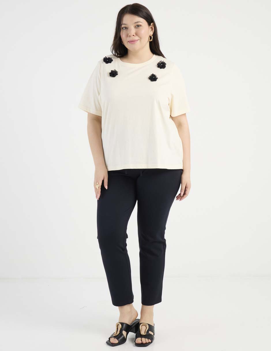 Playera manga corta Contempo Plus cuello redondo para mujer