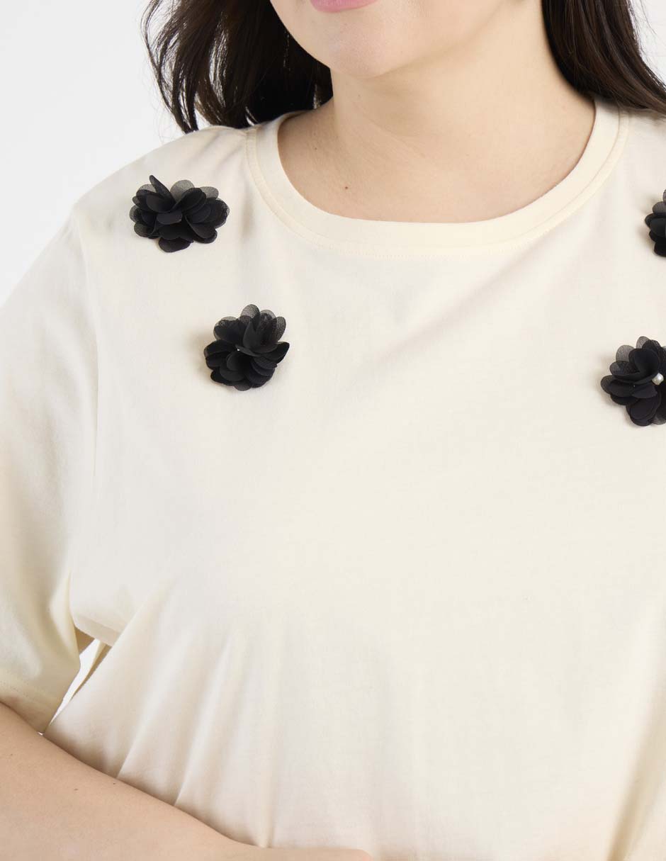 Playera manga corta Contempo Plus cuello redondo para mujer