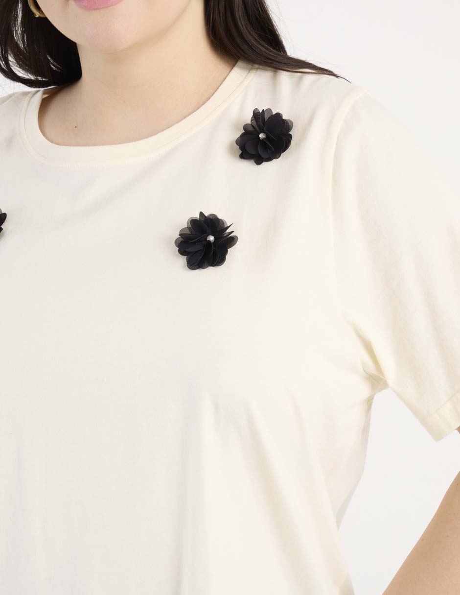 Playera manga corta Contempo Plus cuello redondo para mujer