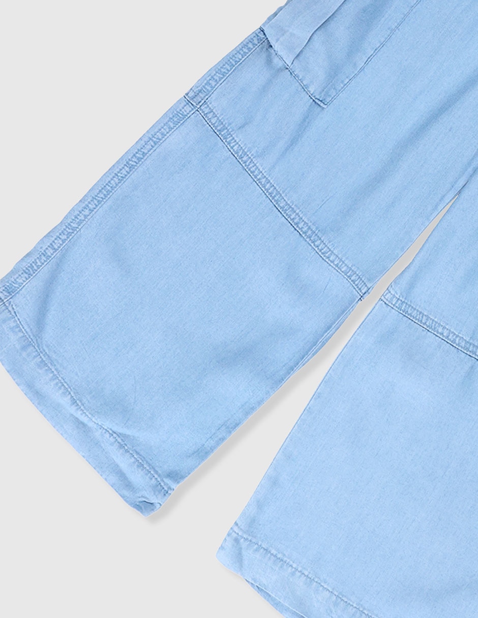 Jeans cargo wide leg lavado claro para niña 7