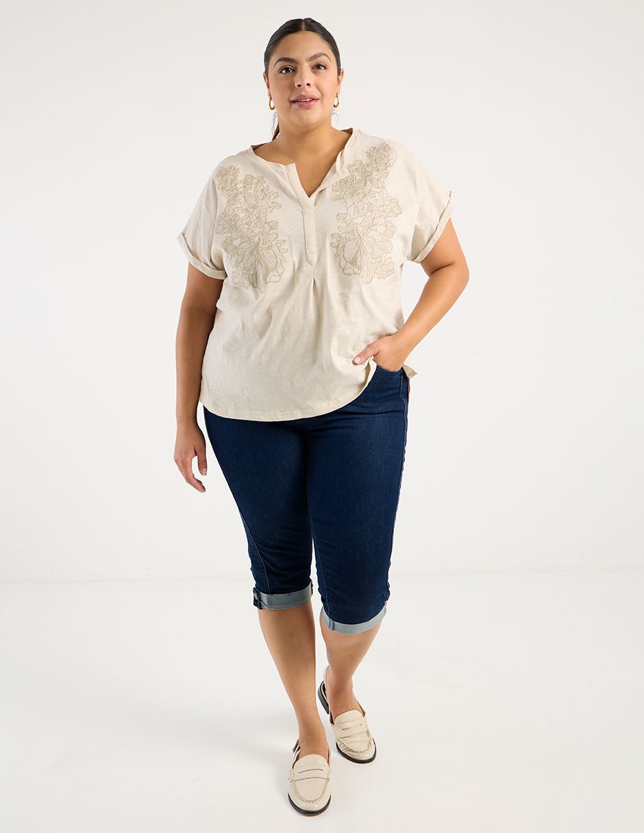 Playera manga corta Weekend Plus cuello mao para mujer