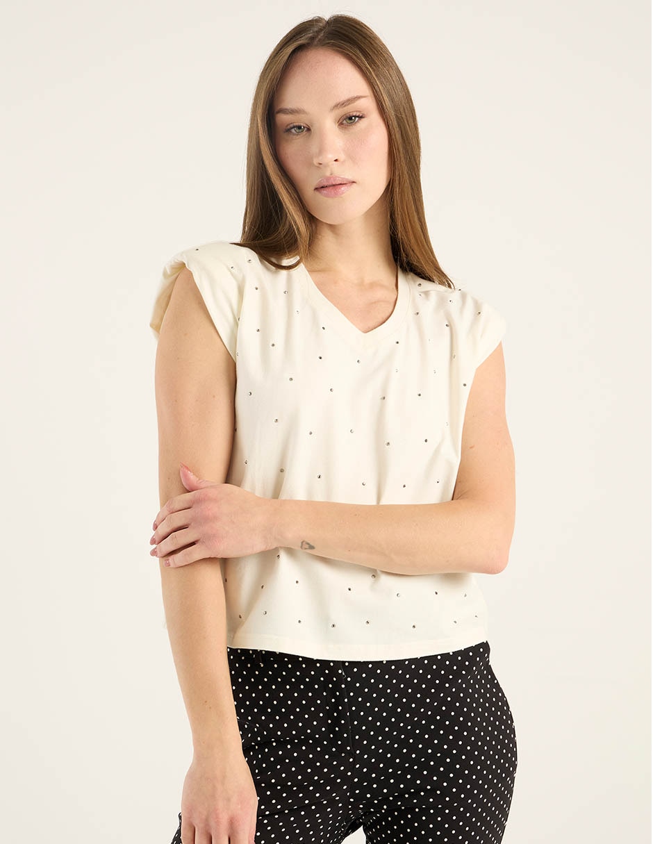 Playera manga corta Metropolis cuello v para mujer