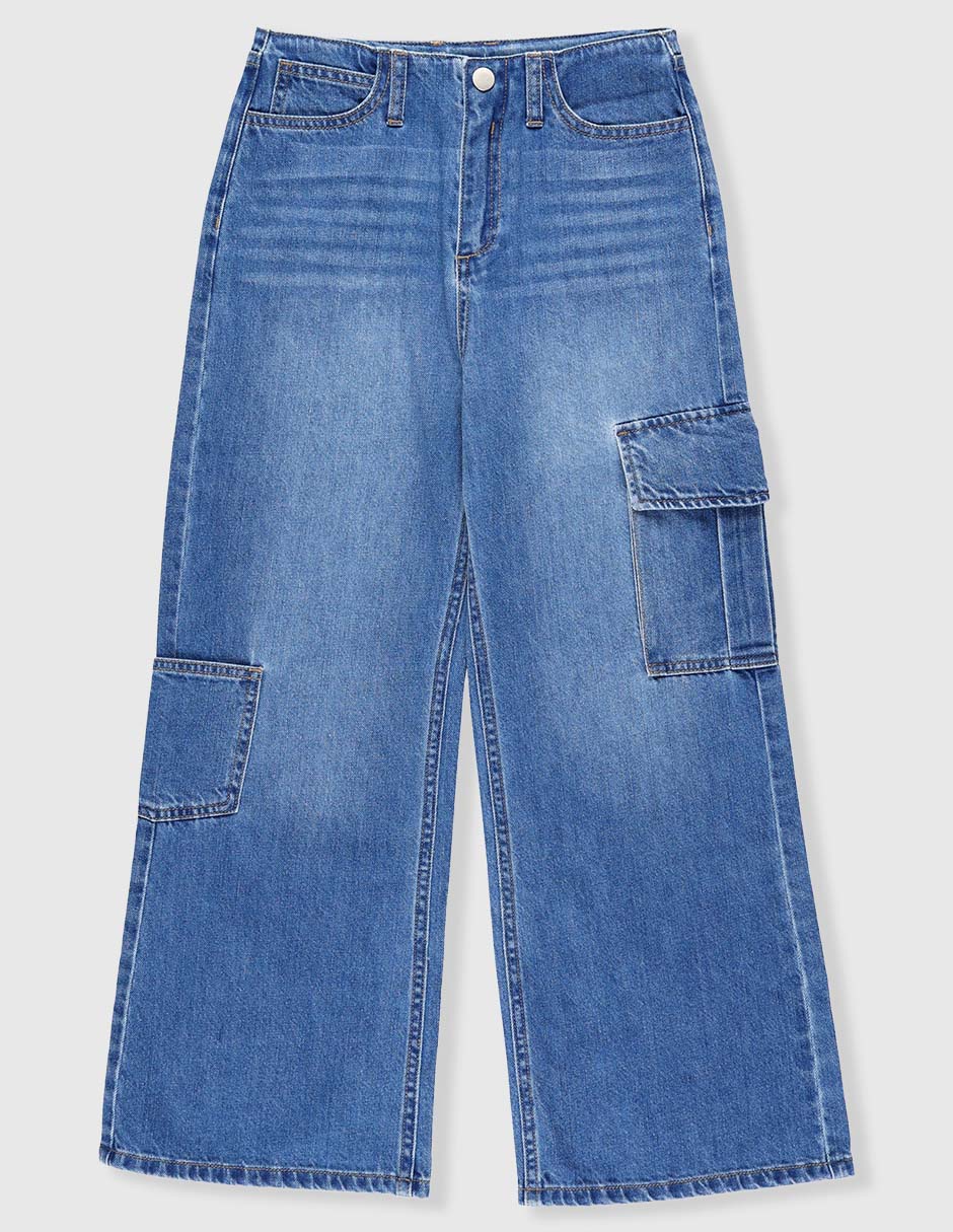Jeans cargo amplio Weekend lavado stone wash para niña