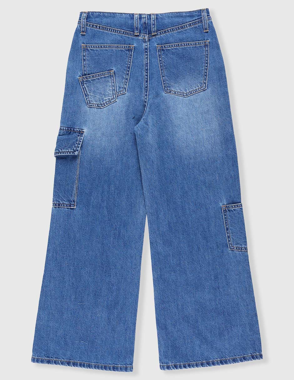 Jeans cargo amplio Weekend lavado stone wash para niña