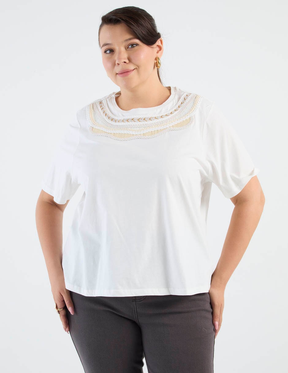 Playera manga al codo cuello redondo para mujer 2