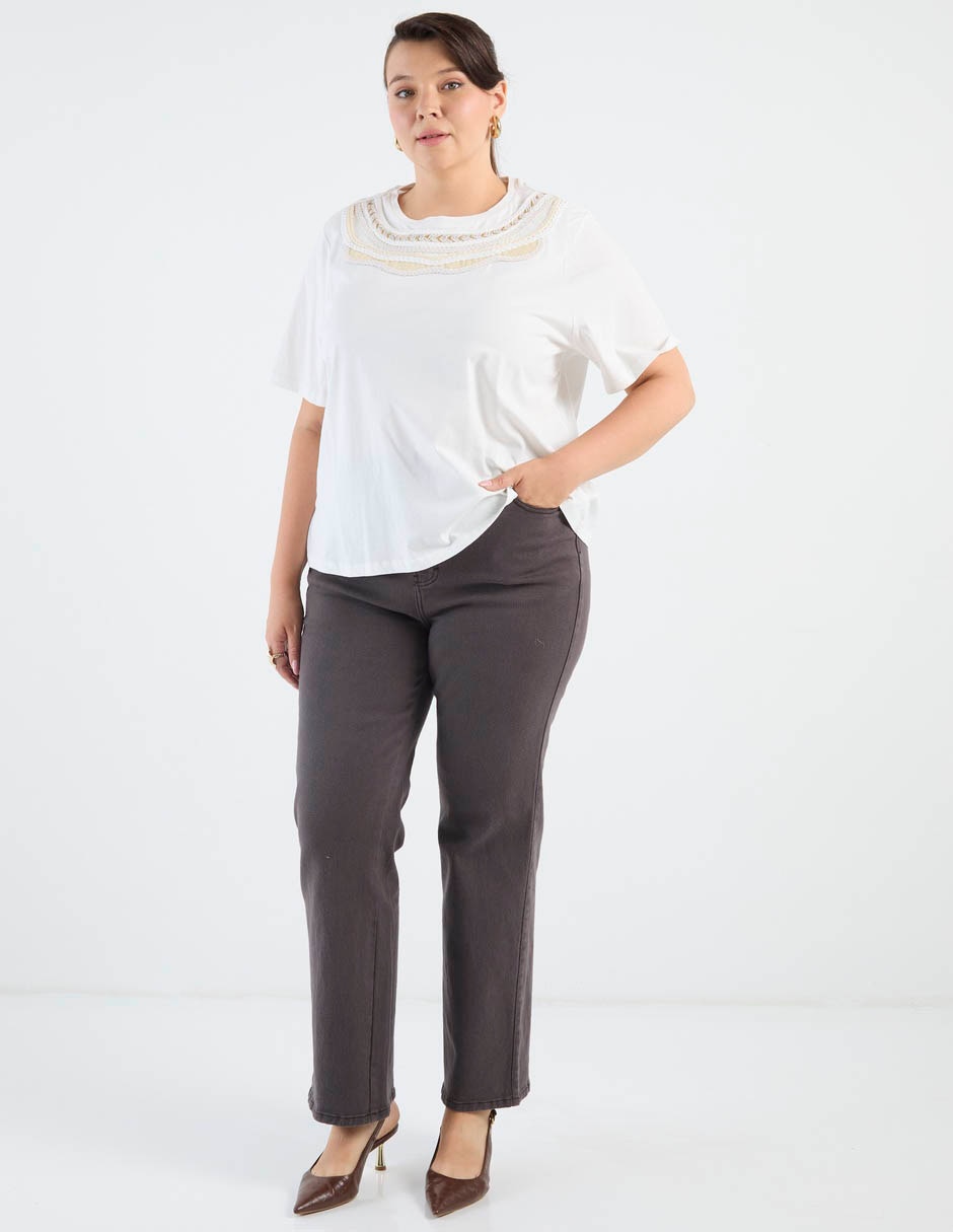 Playera manga al codo cuello redondo para mujer 3