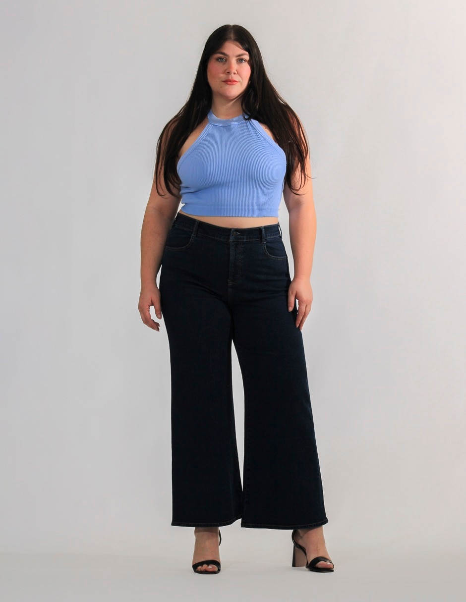 Jeans wide leg Oh Pomp corte cintura alta para mujer