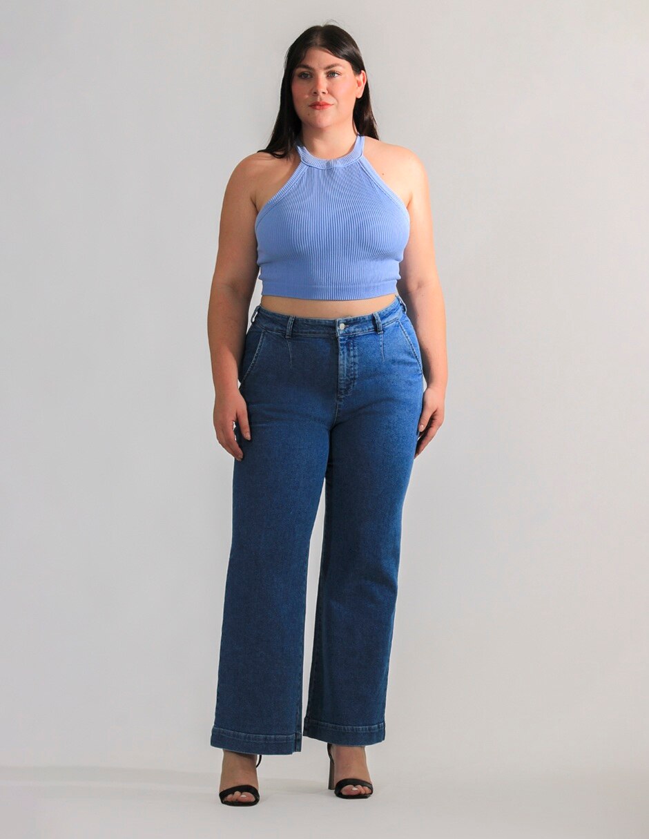 Jeans wide leg Oh Pomp corte cintura alta para mujer