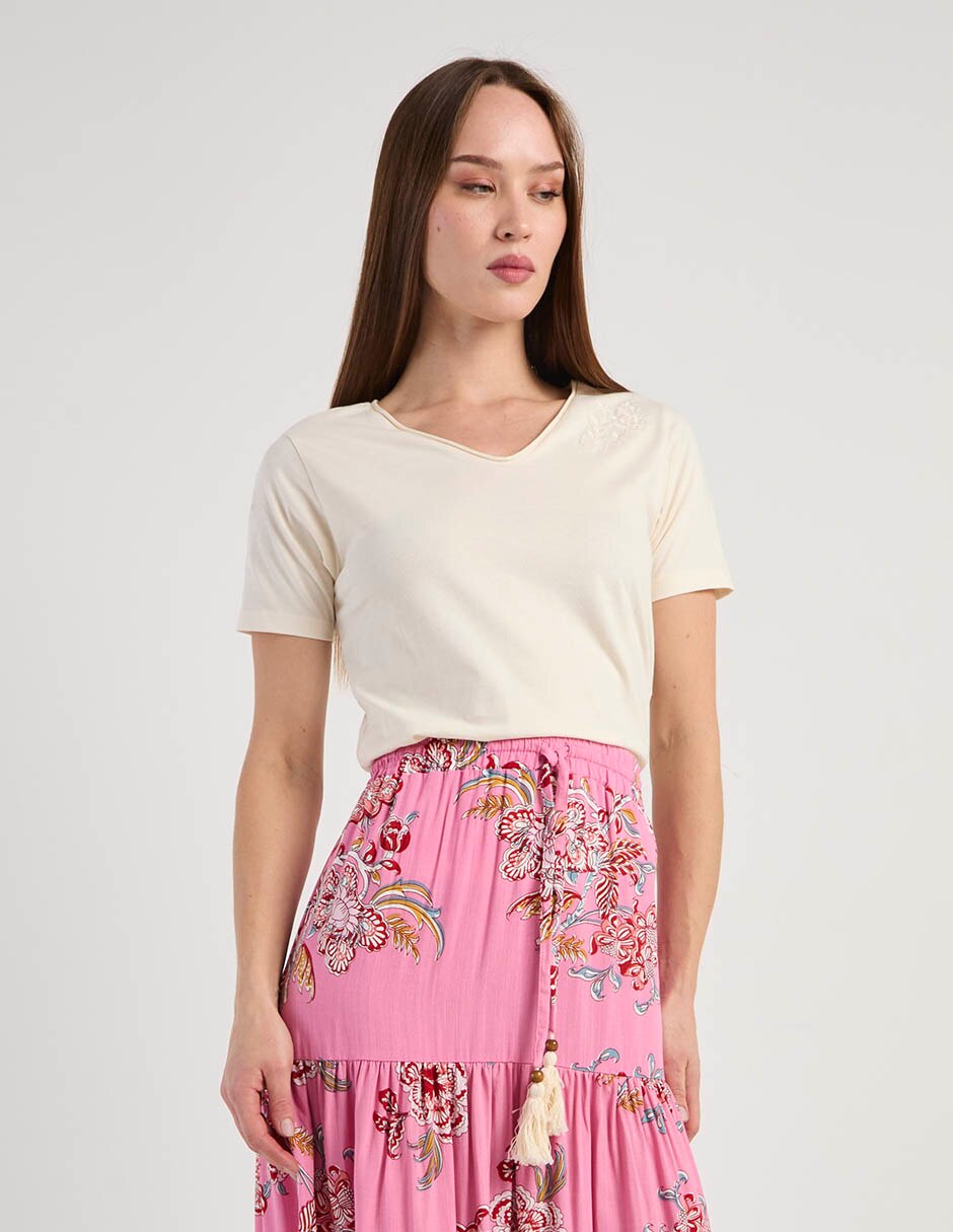 Playera manga corta cuello V para mujer 1