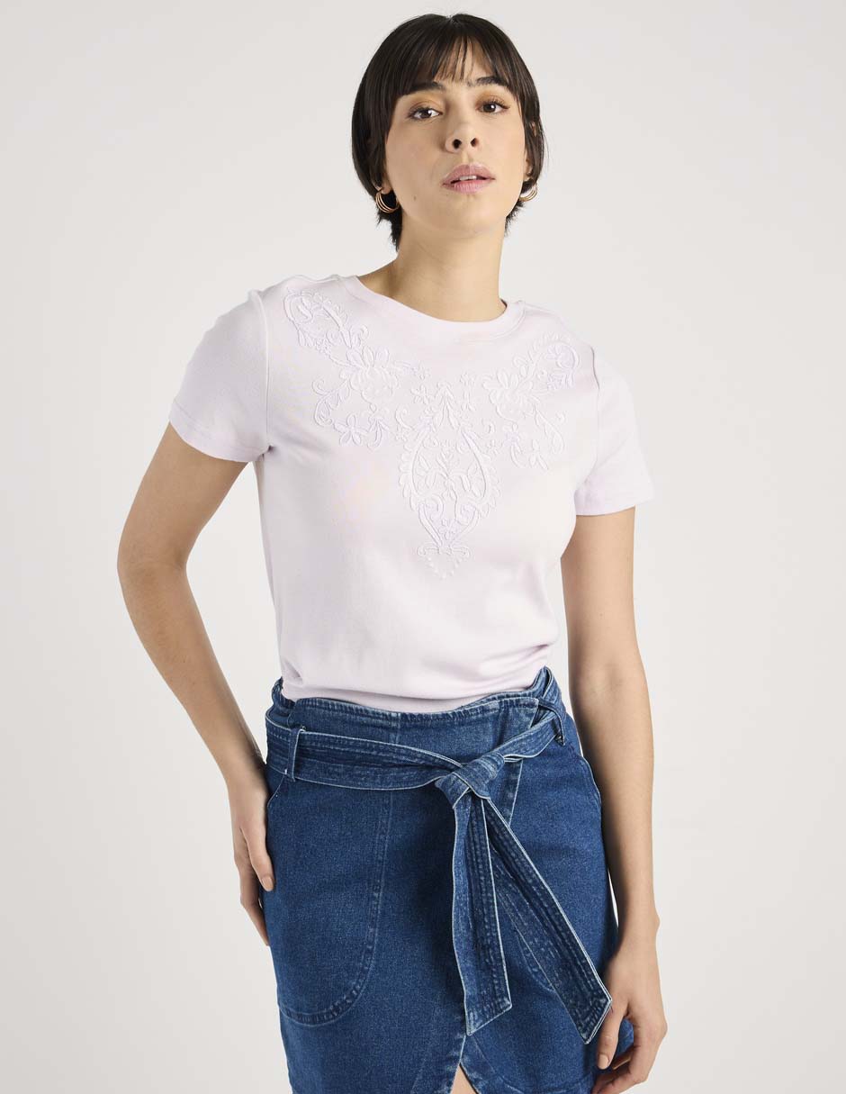 Playera manga corta cuello redondo para mujer