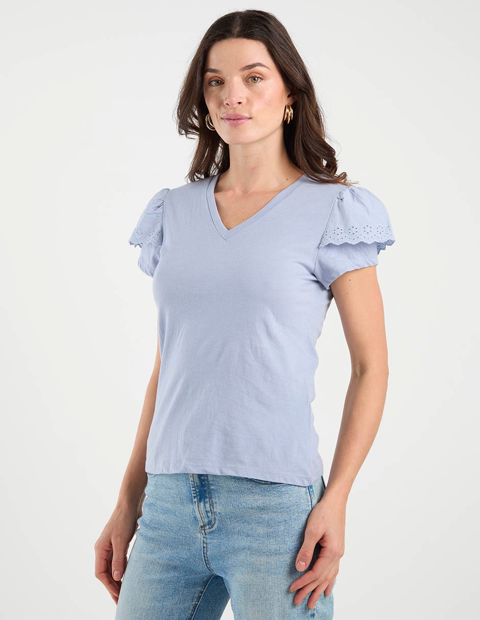 Playera manga corta cuello V para mujer