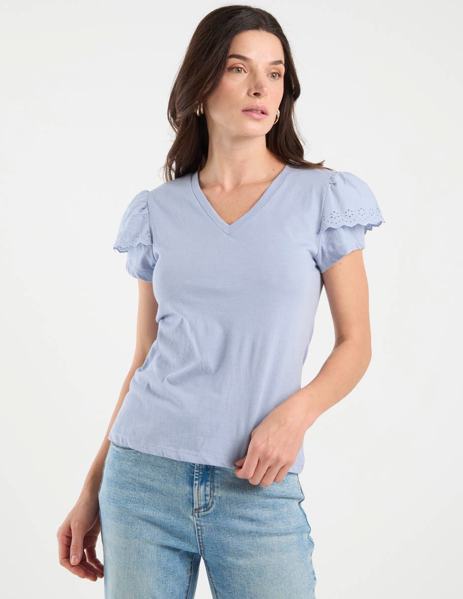 Playera manga corta cuello V para mujer 5