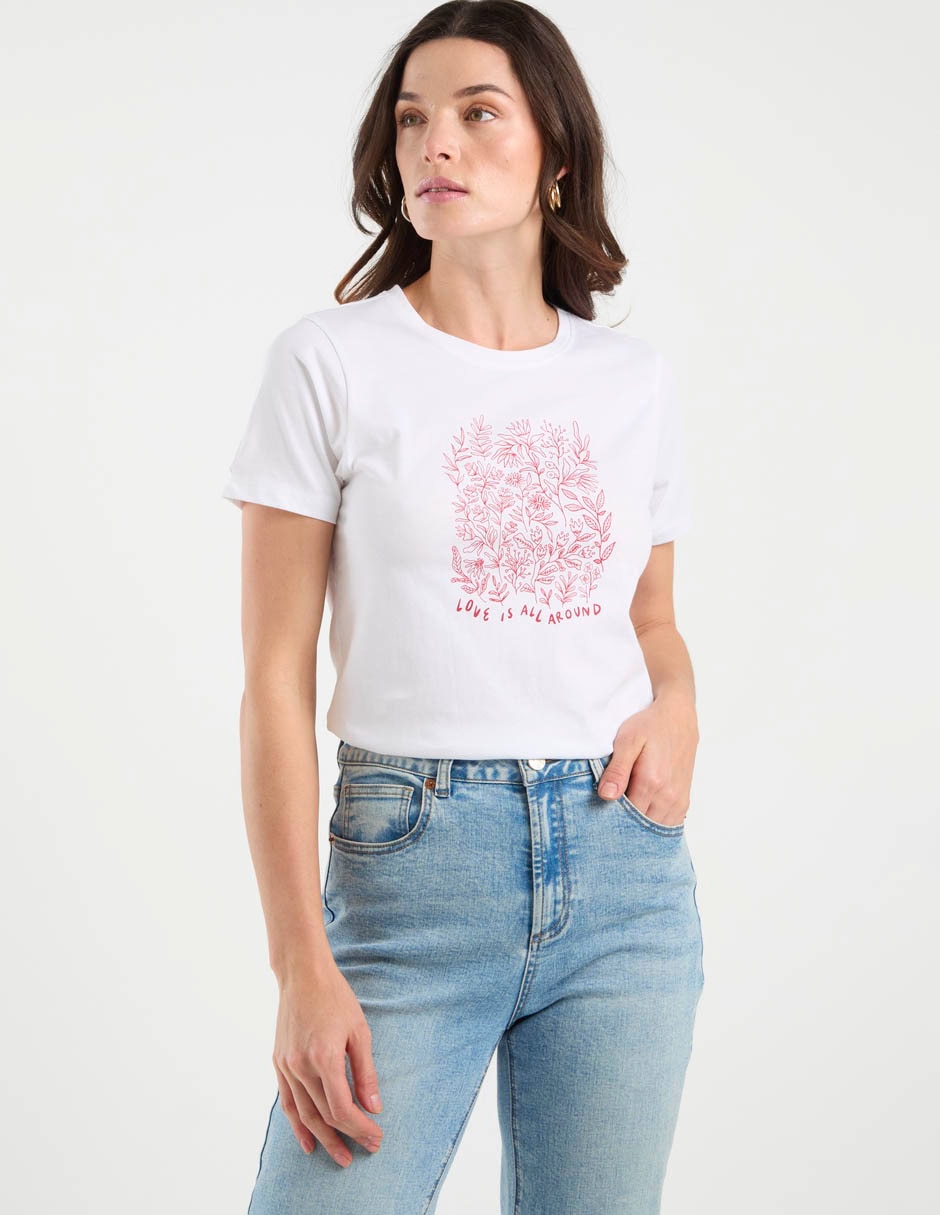 Playera manga corta cuello redondo para mujer