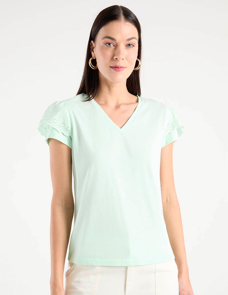 Playera manga corta cuello v para mujer 1