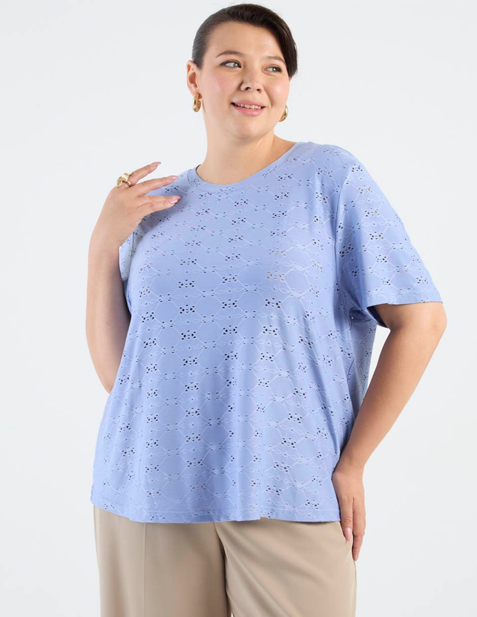 Playera manga corta Contempo Plus cuello redondo para mujer