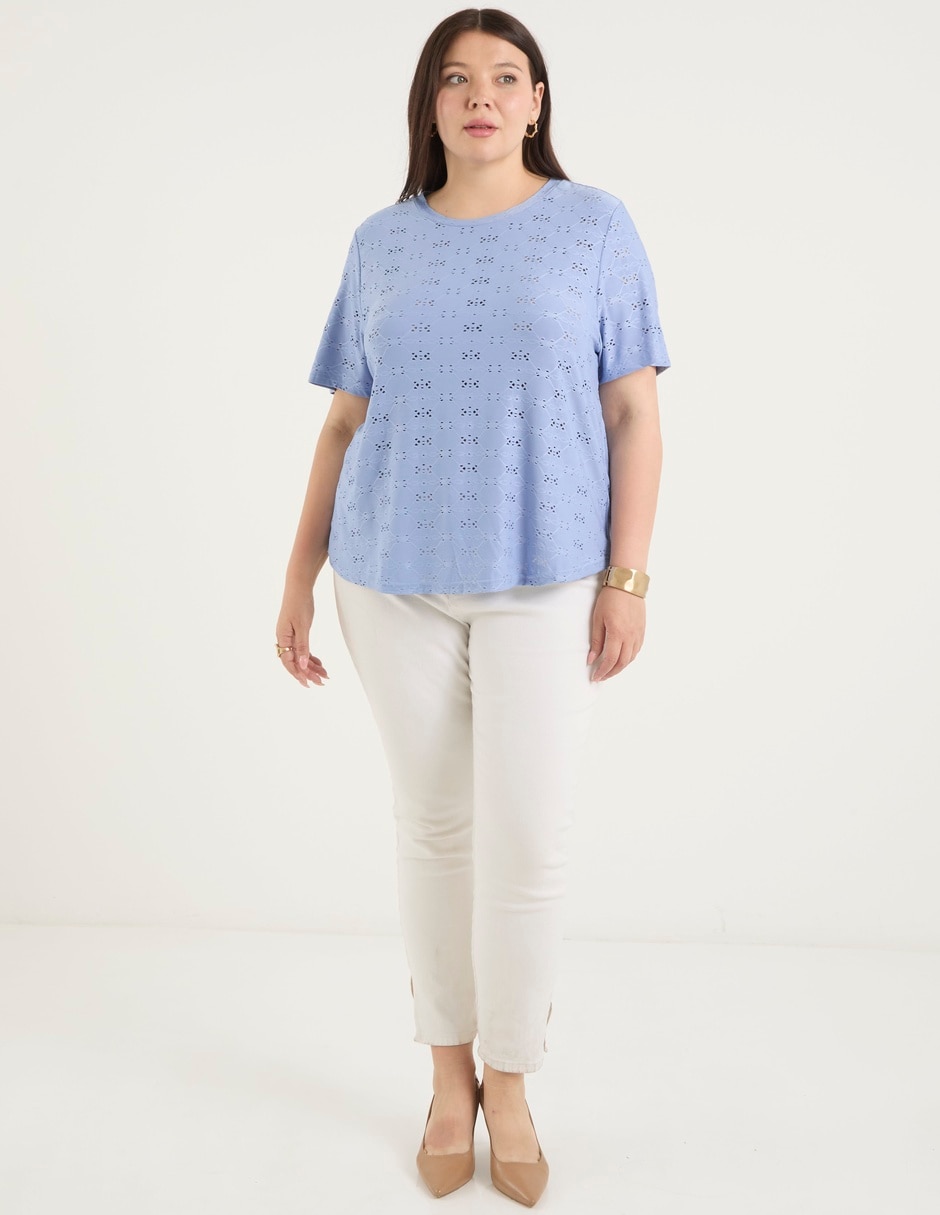 Playera manga corta Contempo Plus cuello redondo para mujer