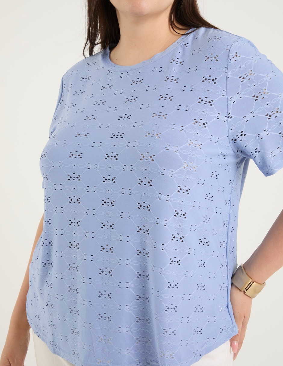 Playera manga corta Contempo Plus cuello redondo para mujer