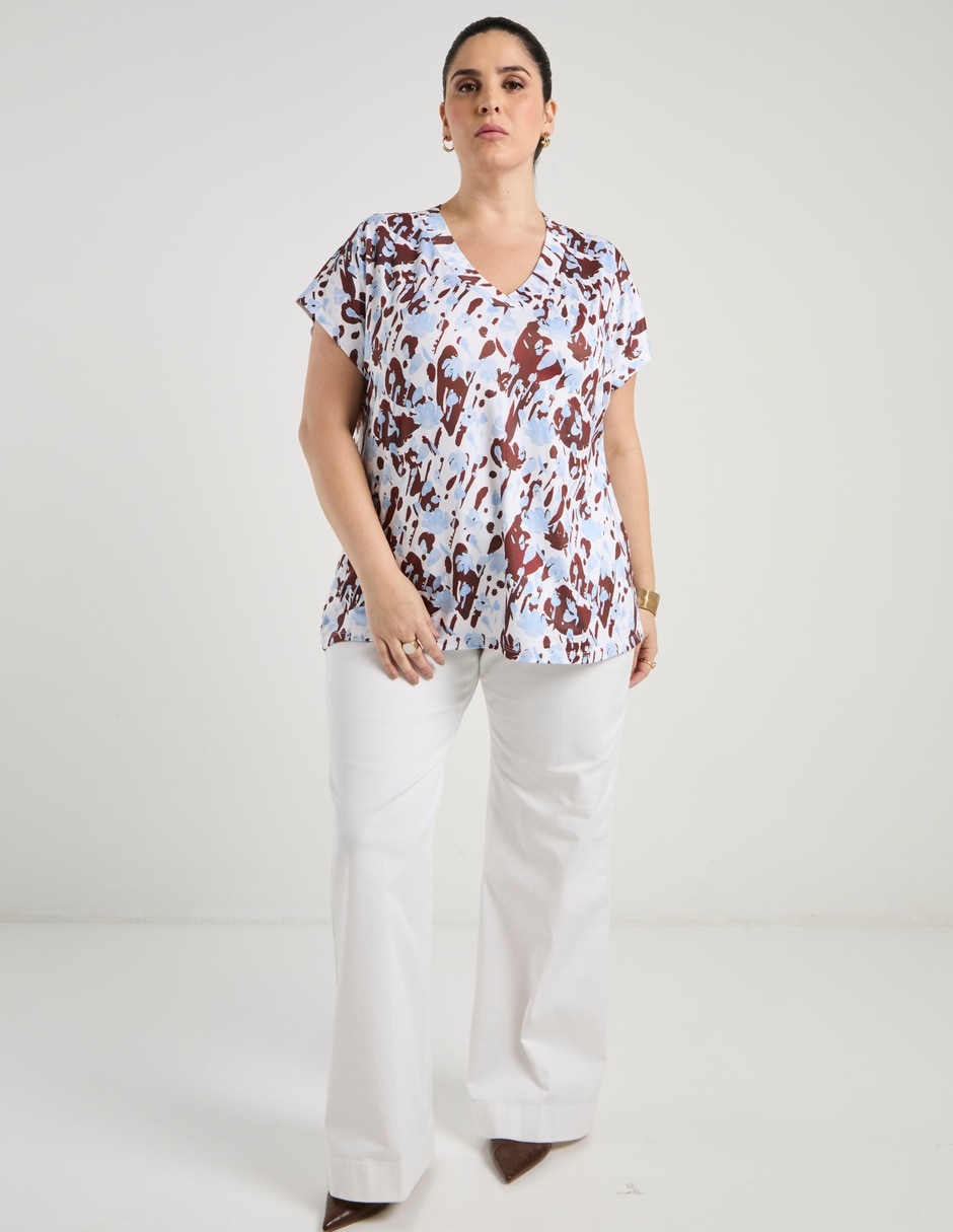 Blusa manga corta cuello v para mujer 2