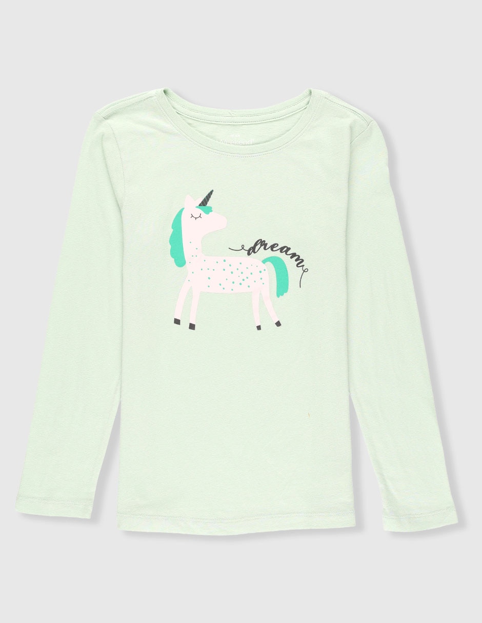 Playera Weekend Unicornio manga larga para niña