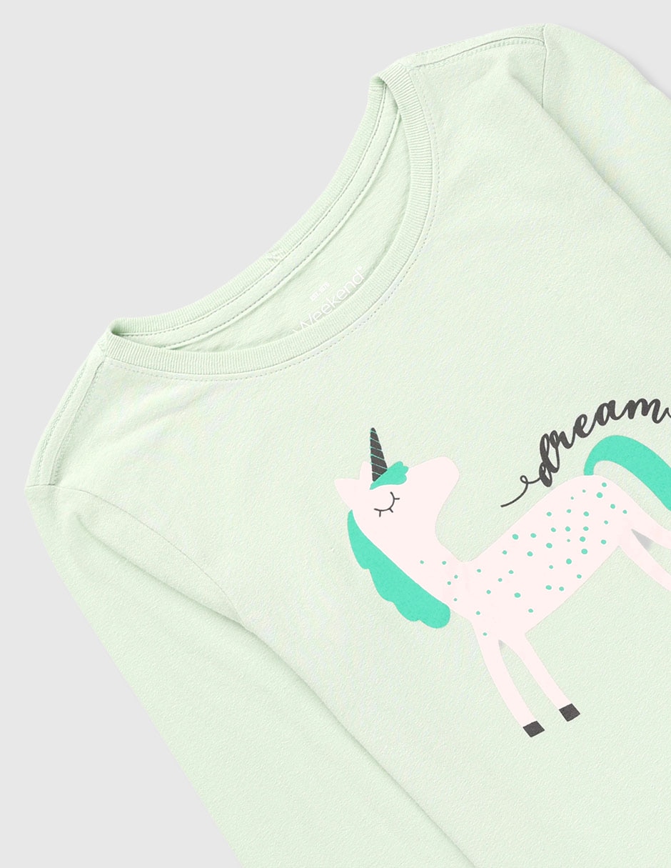 Playera Weekend Unicornio manga larga para niña