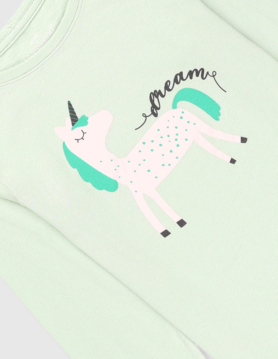 Playera Weekend Unicornio manga larga para niña