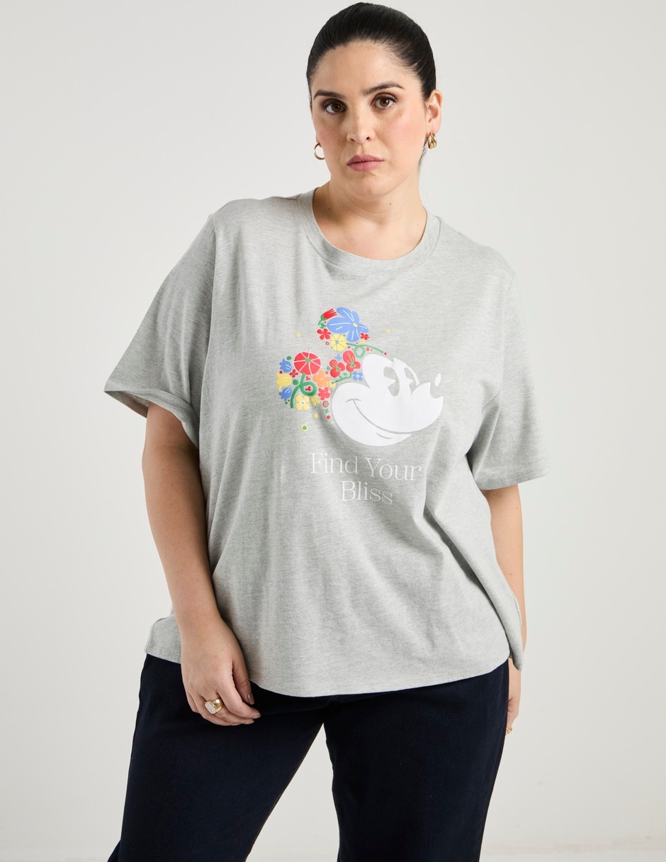 Playera manga al codo Mickey Mouse cuello redondo para mujer