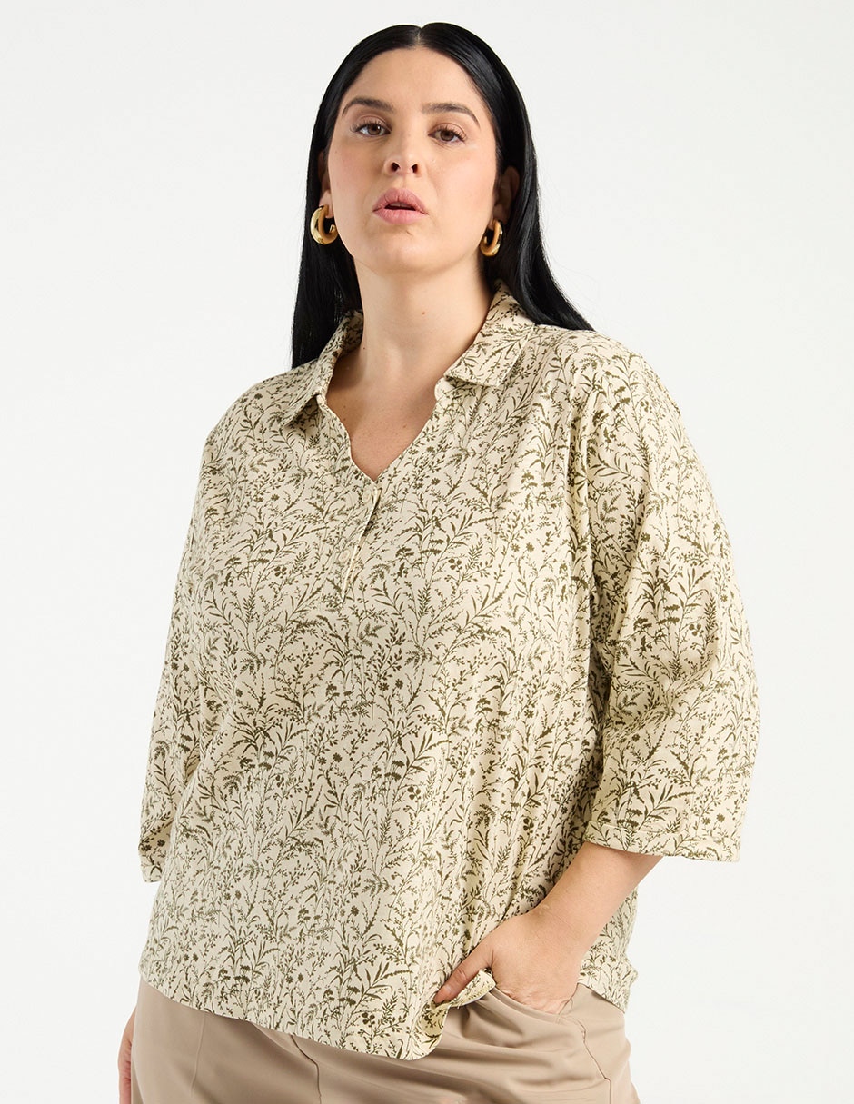 Blusa manga 3/4 cuello camisero para mujer 2