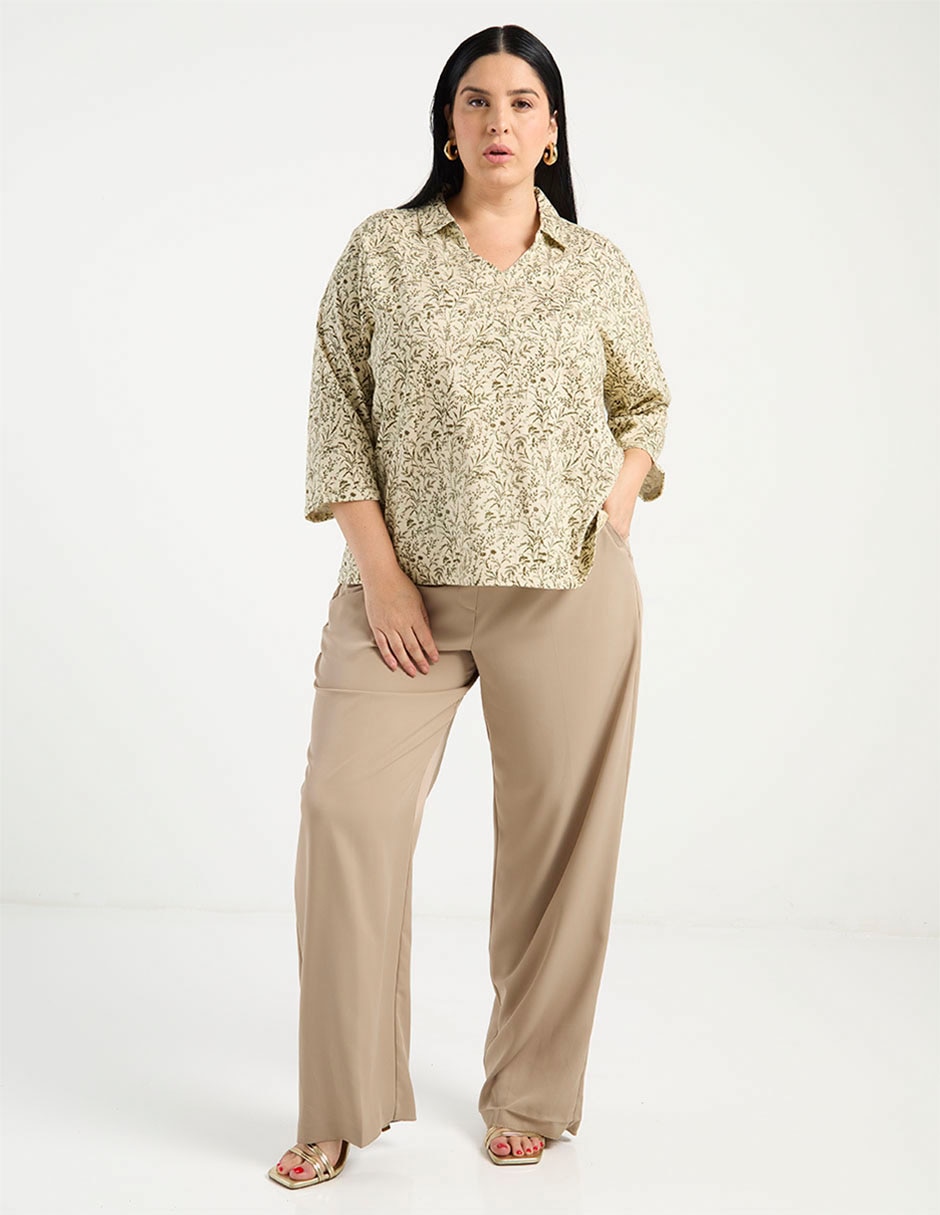 Blusa manga 3/4 cuello camisero para mujer 3