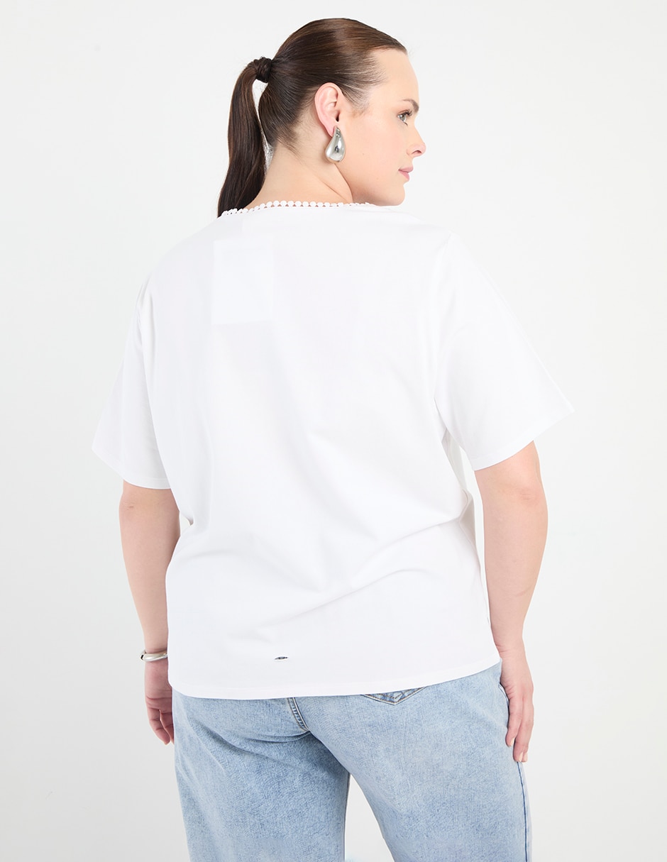 Playera manga al codo cuello v mujer 4