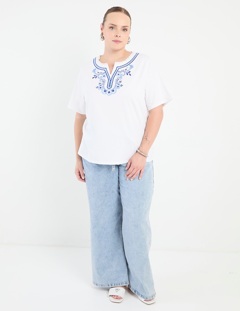 Playera manga al codo cuello v mujer 3