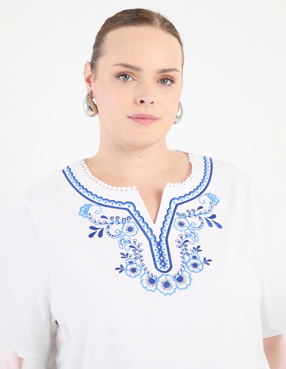 Playera manga al codo cuello v mujer 2
