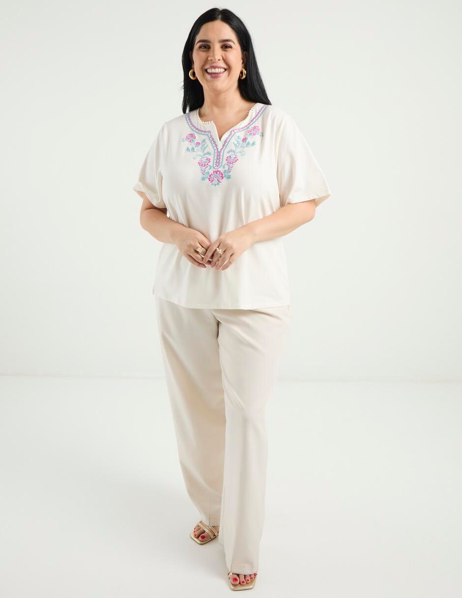 Playera manga al codo cuello v mujer 3