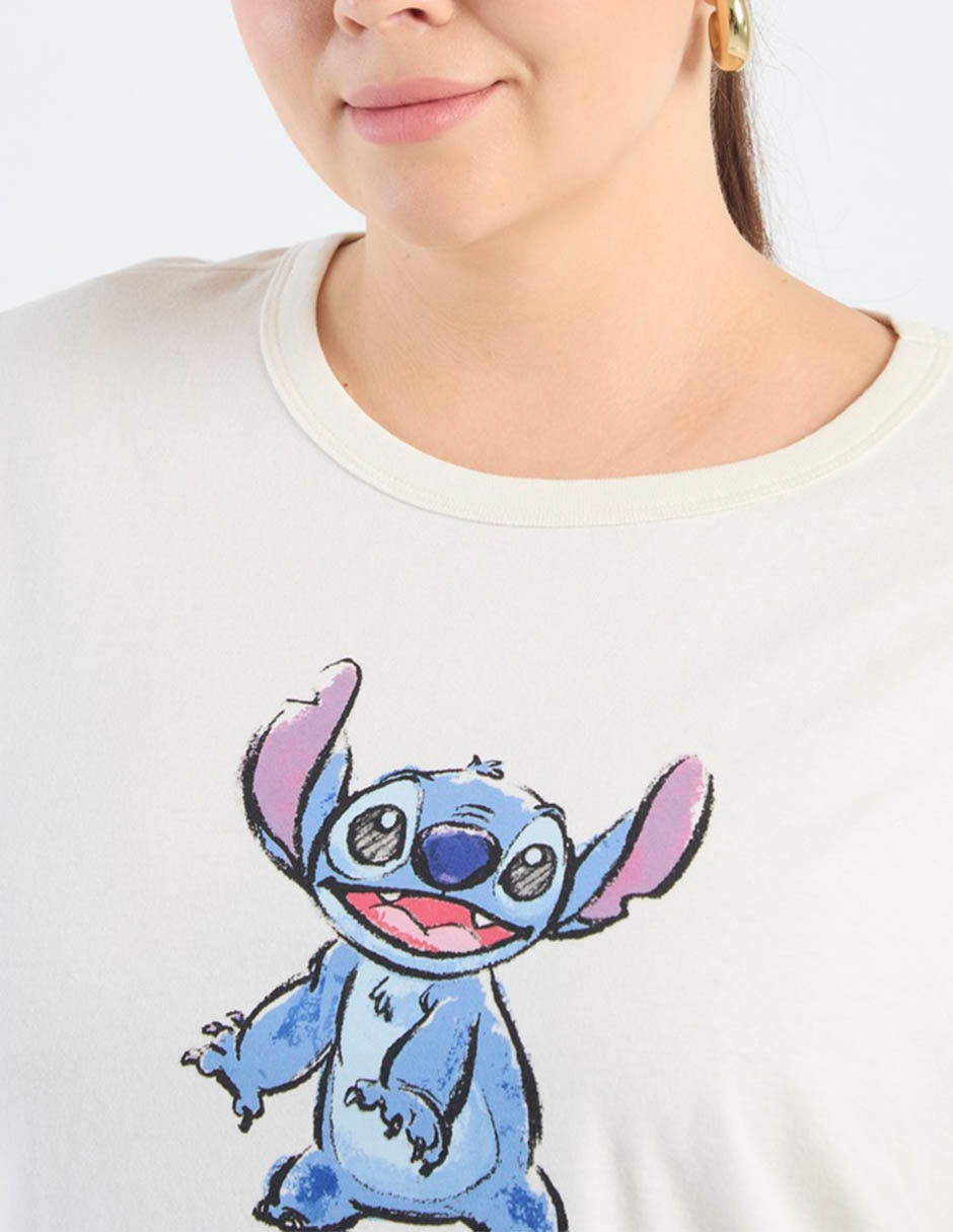 Playera Manga Corta Disney Dtr Stitch Cuello Redondo Para Mujer