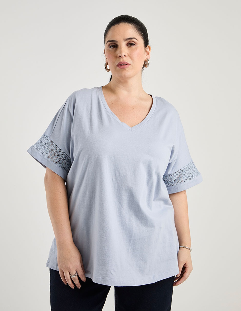 Blusa manga al codo cuello v para mujer Blusa manga al codo cuello v para mujer