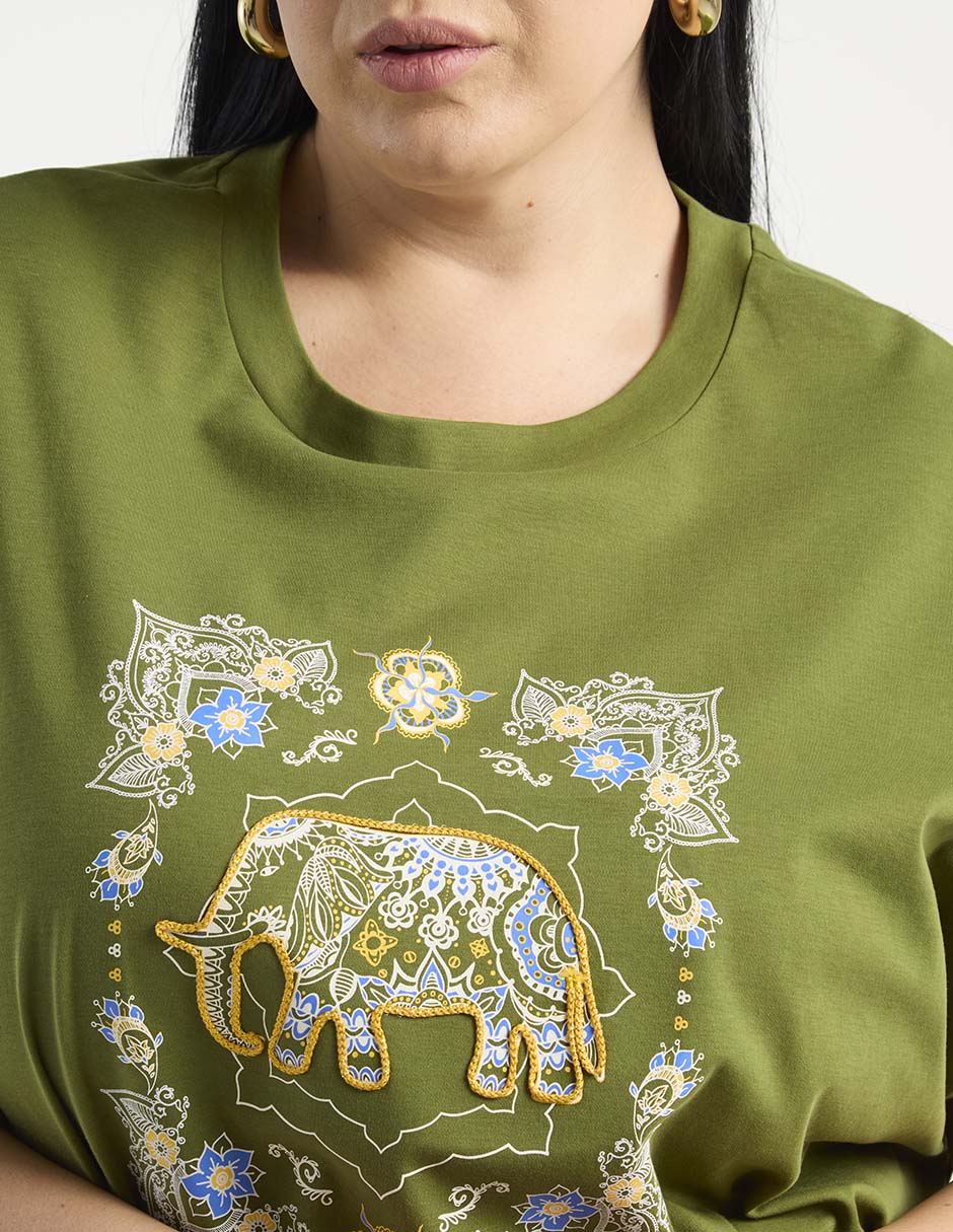 Playera manga corta Contempo Plus cuello redondo para mujer