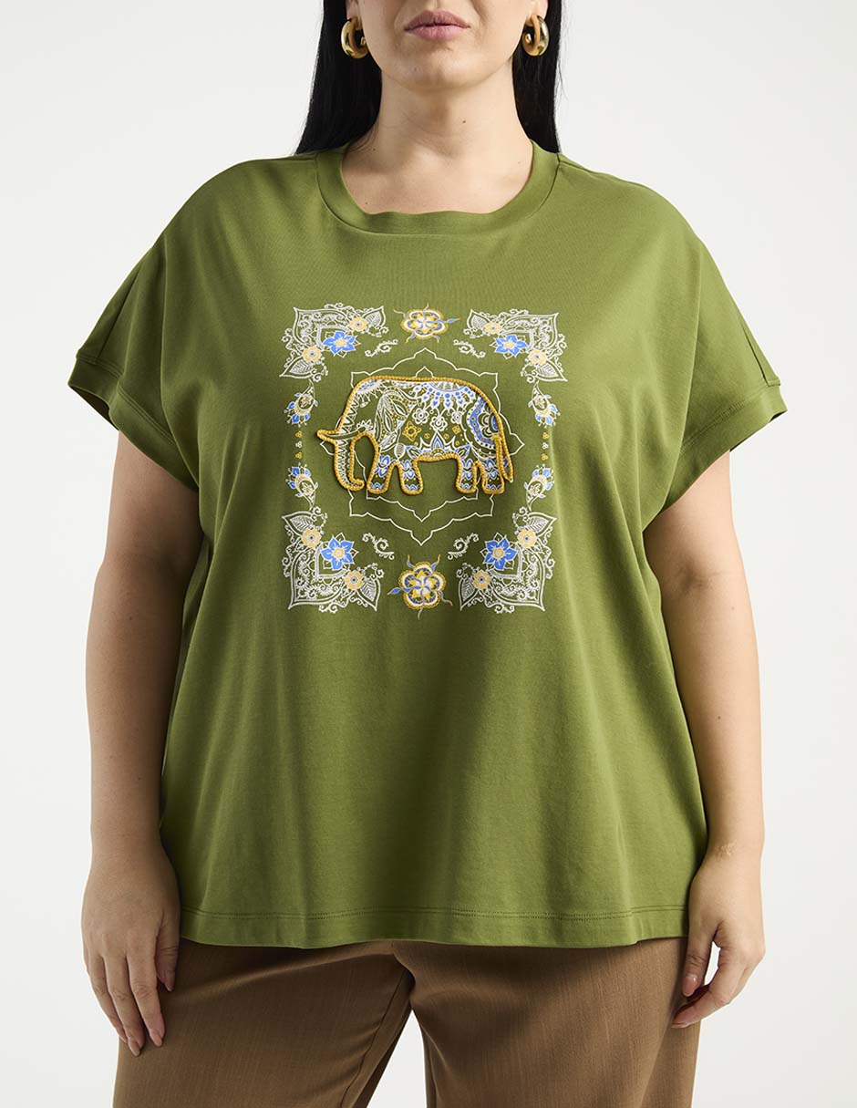 Playera manga corta Contempo Plus cuello redondo para mujer
