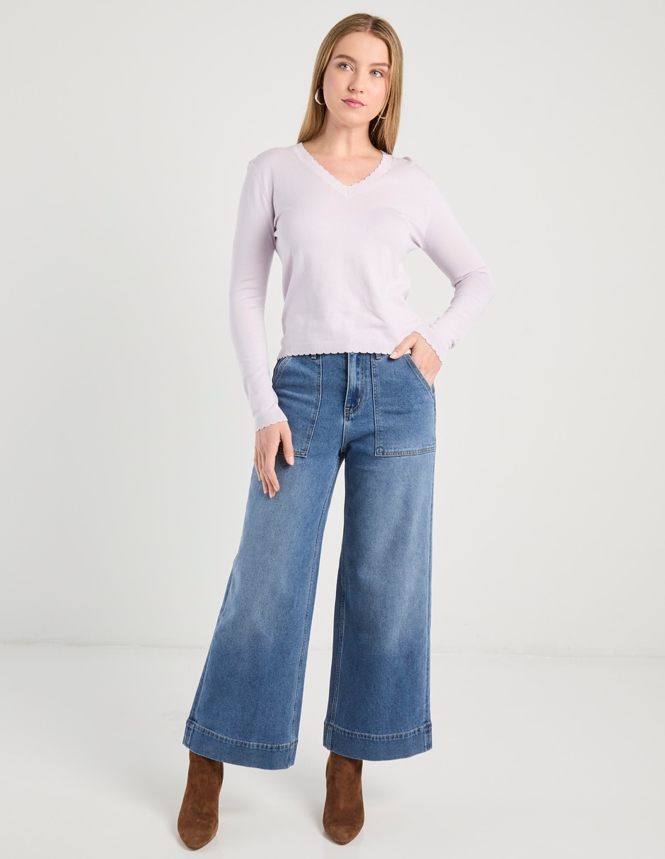 Suéter cuello V para mujer 4