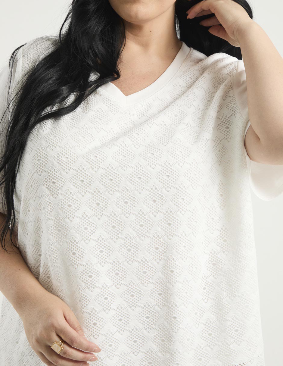Playera manga al codo Weekend Plus cuello v para mujer