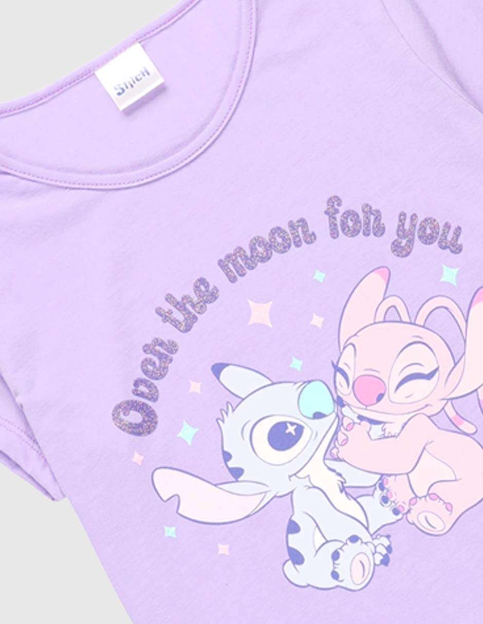 Playera Stitch y Ángel manga corta para niña
