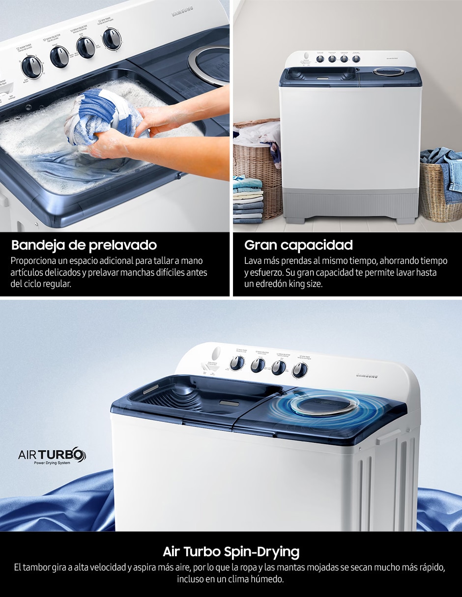 Lavadora Samsung 18 kg semiautomática carga superior wt18k5200mb/ax