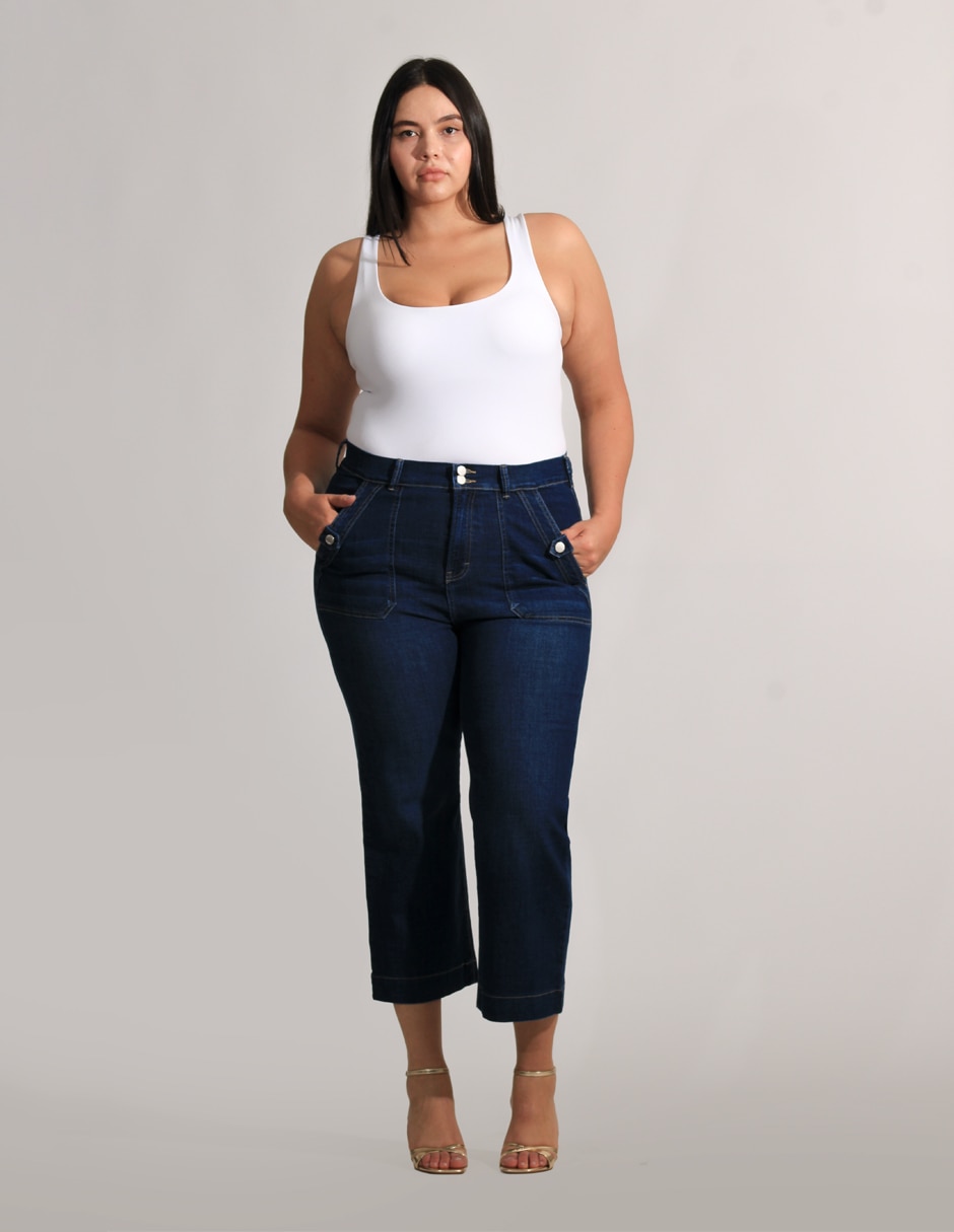 Jeans wide leg OH Pomp cintura alta para mujer
