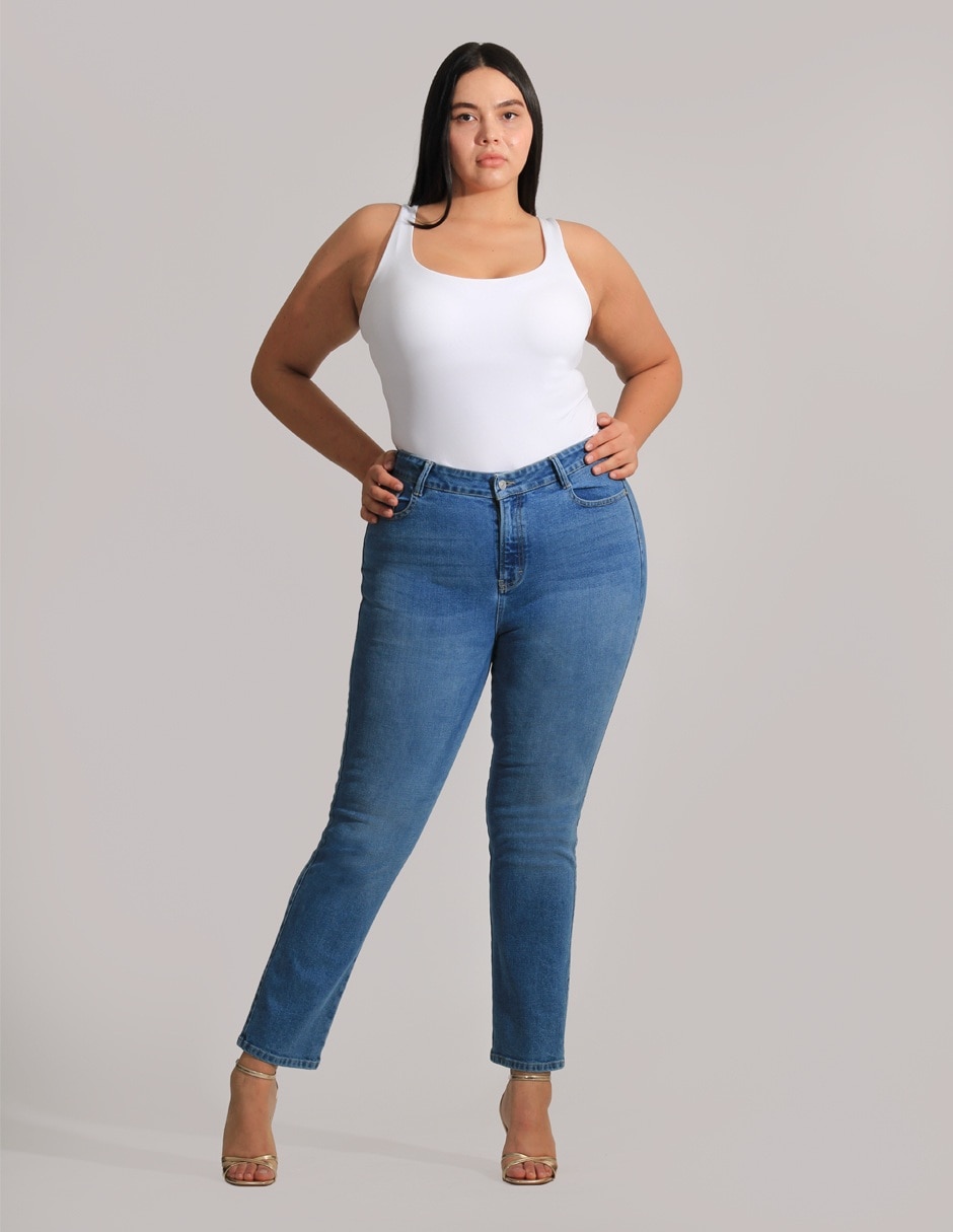 Jeans slim OH Pomp corte cintura alta para mujer